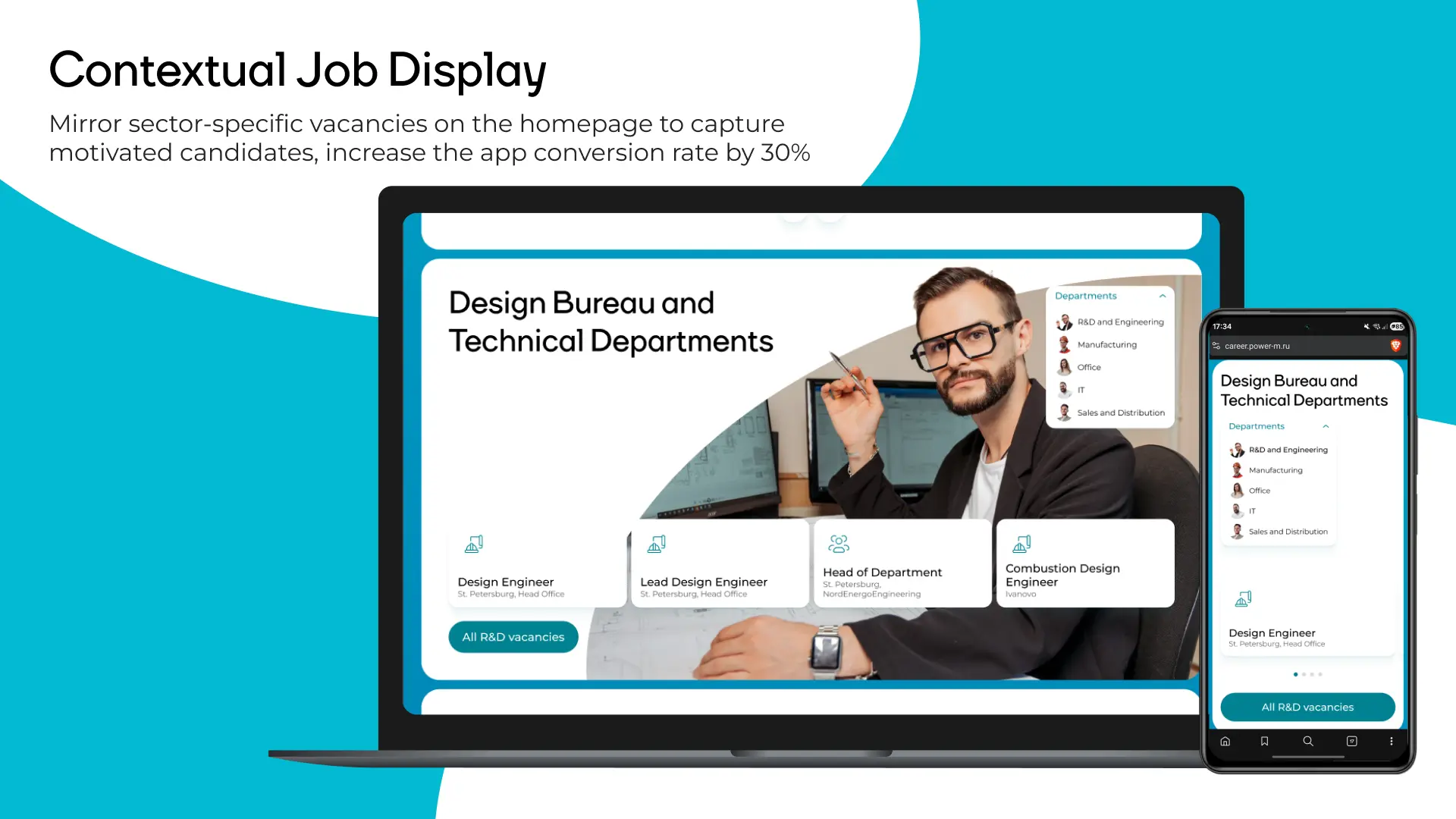 Contextual vacancy display by direction on the homepage