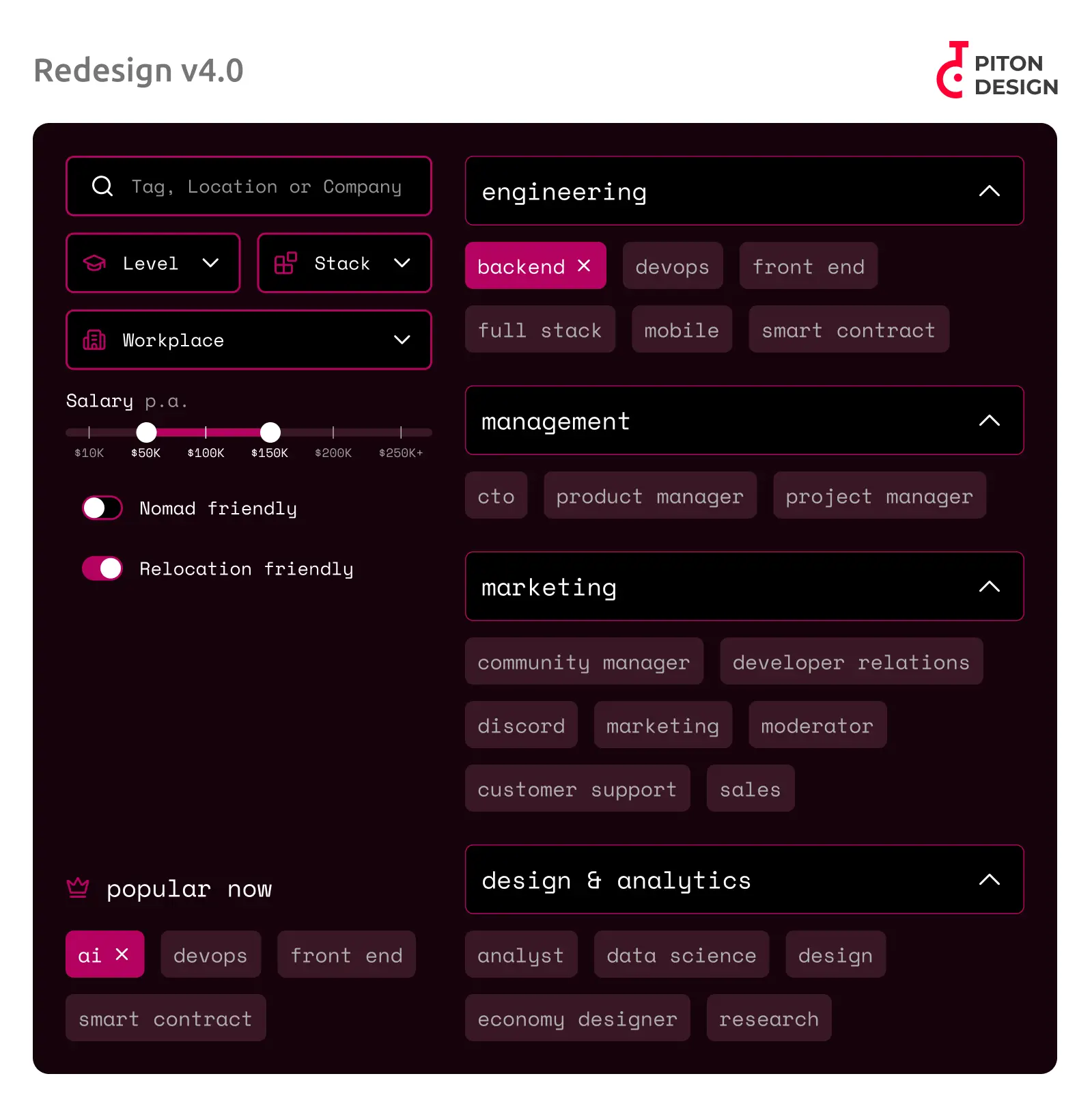 New filters for web3.career